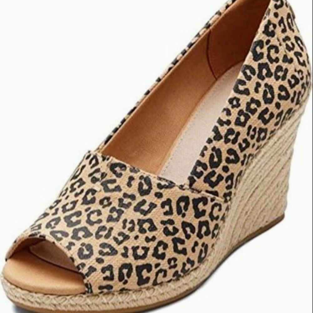 Tom's Leopard Print Wedge Espadrilles